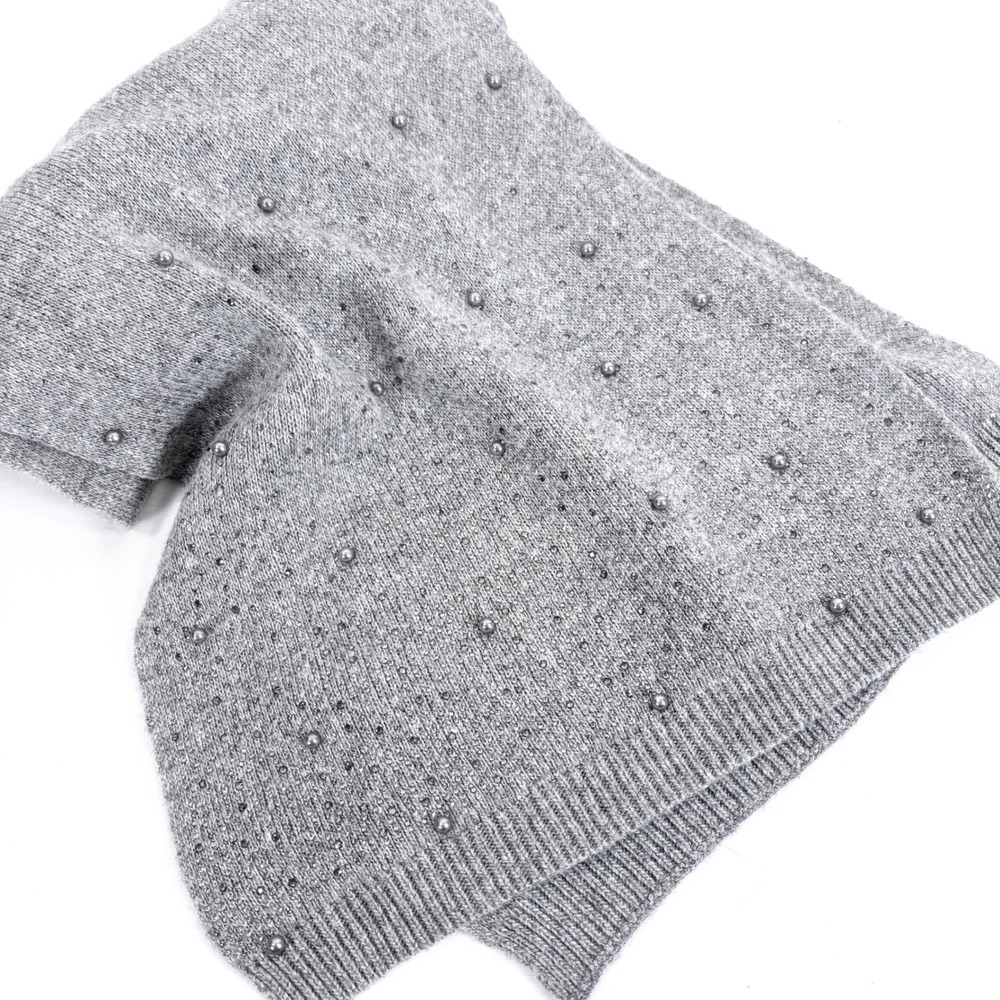 White House Black Market Cashmere Blend Gray Pearl Embellished Knit Scarf Glam‎